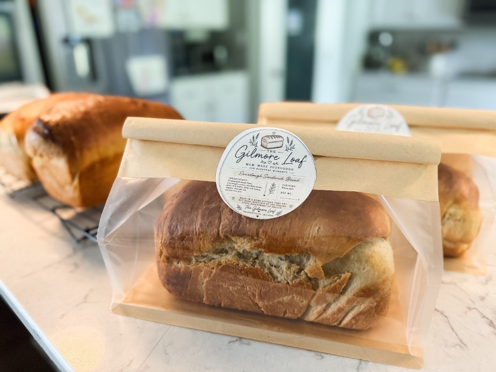 A labeled Gilmore Loaf packaged and ready for pickup